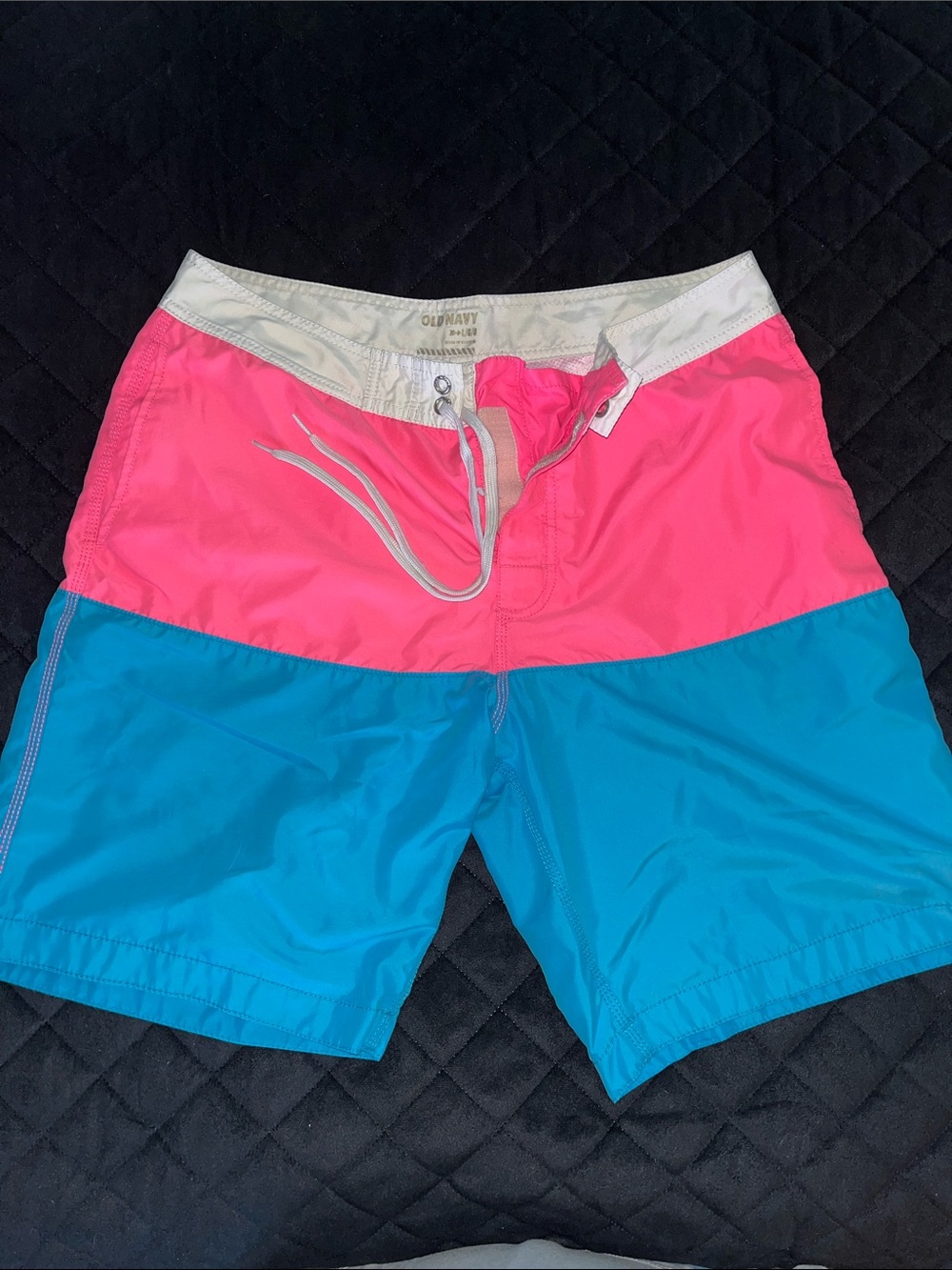 Old Navy Two-Tone Swim Shorts in Hot Pink and Light Blue